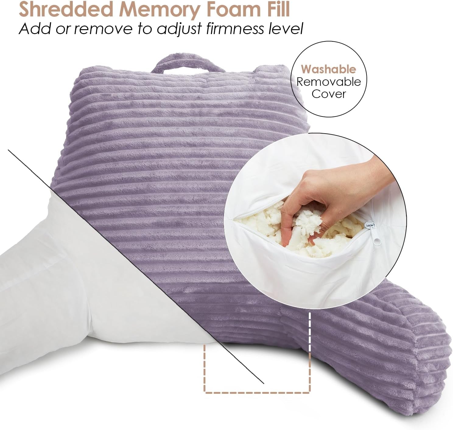 Reading Pillow for Bed Adult – Back Pillow for Sitting in Bed, Standard Bed Pillows for Sitting up in Bed, Foam Bed Chair Pillow, Dusty Purple Bed Rest Pillow