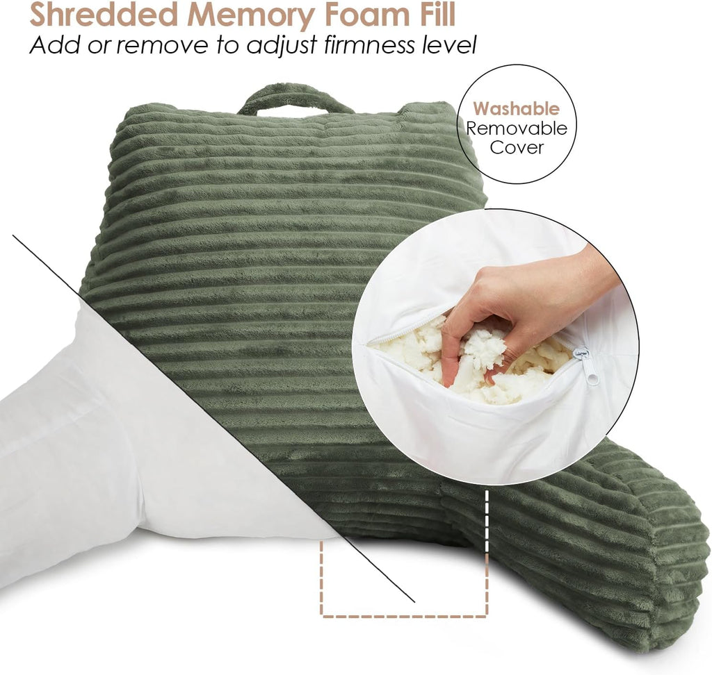 Reading Pillow for Bed Adult – Back Pillow for Sitting in Bed, Standard Bed Pillows for Sitting up in Bed, Foam Bed Chair Pillow, Olive Green Bed Rest Pillow