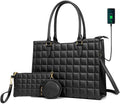 Laptop Tote Bag for Women Waterproof PU Leather Briefcase Computer Bag with Built-In USB Charging Port,Business Office 15.6 Inch Laptop Bag Large Capacity Handbag Satchel Purse 3Pcs Set (Black)