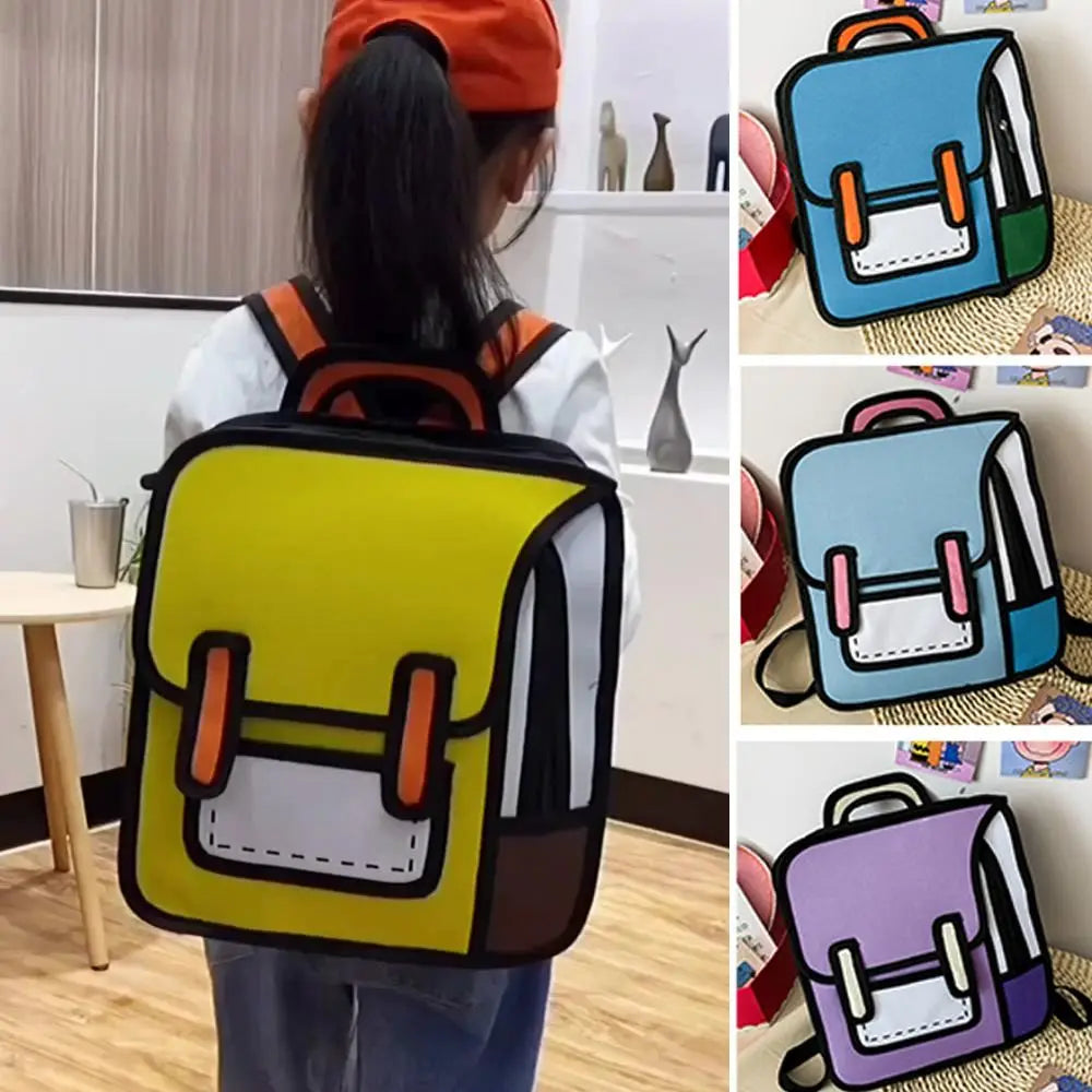 Trendy 2D Comic Print Student Schoolbag Large Capacity Adjustable Strap Student Backpack Lightweight Book Bag Boys Girls