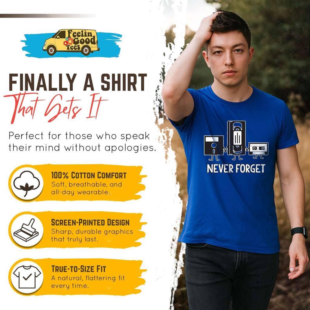 Never Forget T-Shirt | Floppy Disk Retro Geek Shirt | Funny 90S Throwback Novelty T Shirts for Tech Nostalgia Geek Gifts