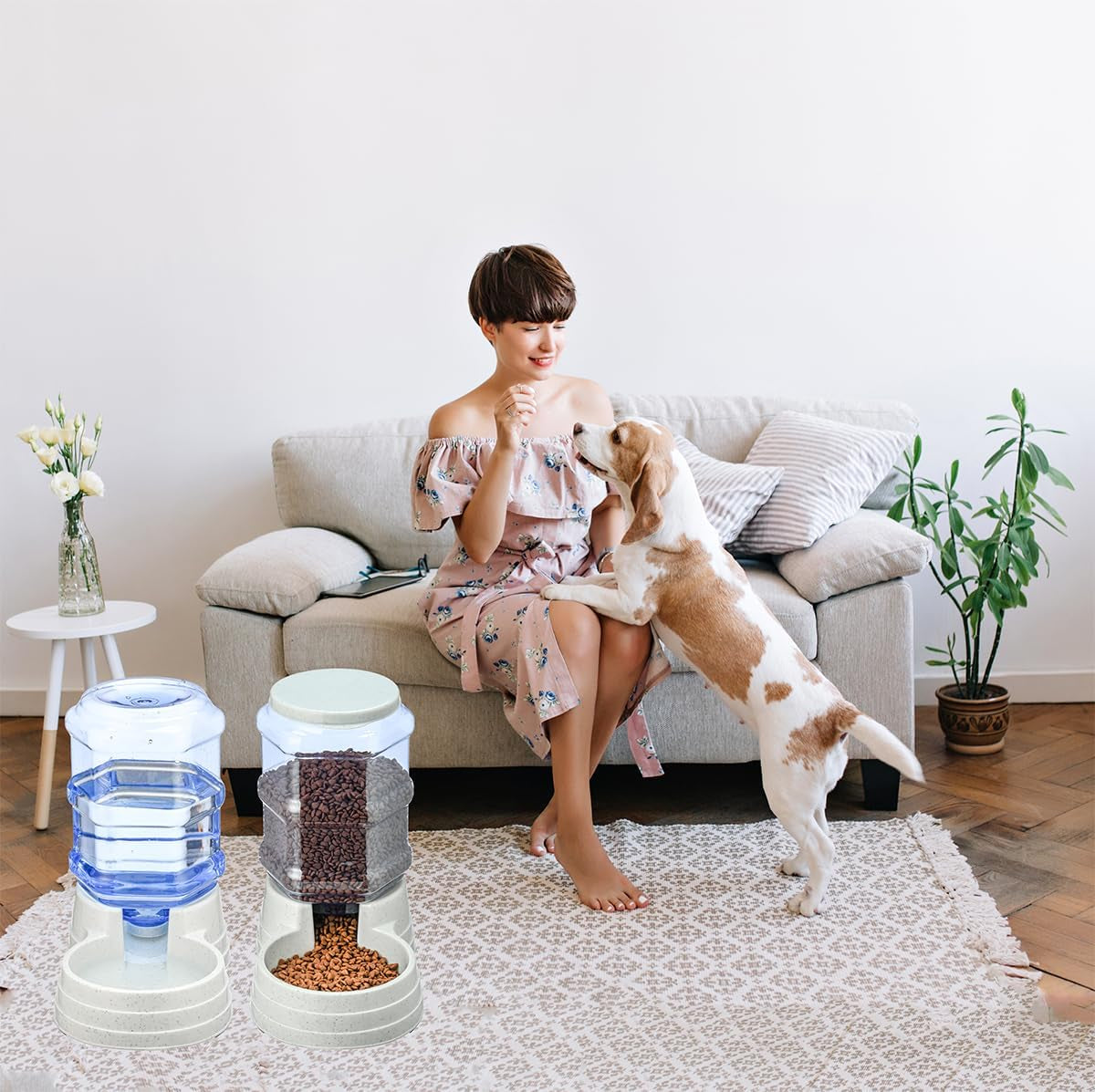 Gravity Automatic Pet Feeder for Large Breeds,6L Dog Food Feeder Dispenser with Detachable Top Lid,Large Capacity Dry Food Storage Bowl for Pet
