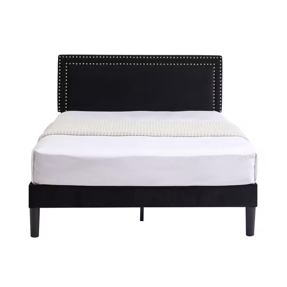 Upholstered Bed with Adjustable Headboard, No Box Spring Needed Platform Bed Frame, Bed Frame Black Full Bed