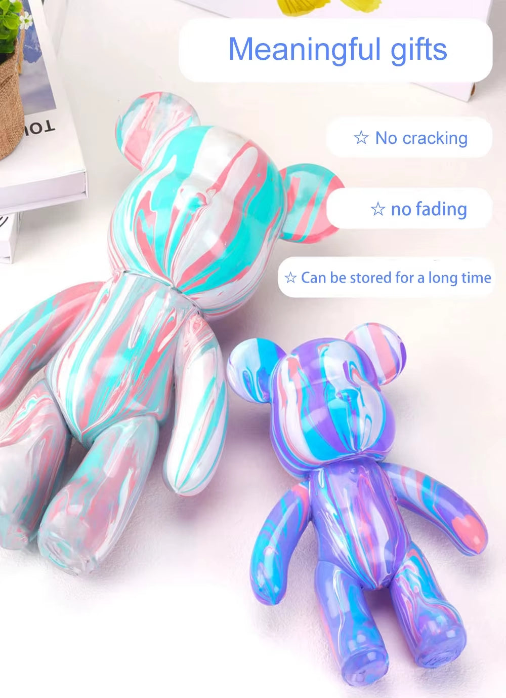 DIY Fluid Bear Sculpture Handmade Bearbrick Doll Ornaments Violent Bear Graffiti Painting Parent-Child Toy Gift Home Decoration