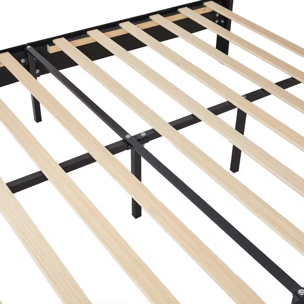 Upholstered Bed with Adjustable Headboard, No Box Spring Needed Platform Bed Frame, Bed Frame Black Full Bed