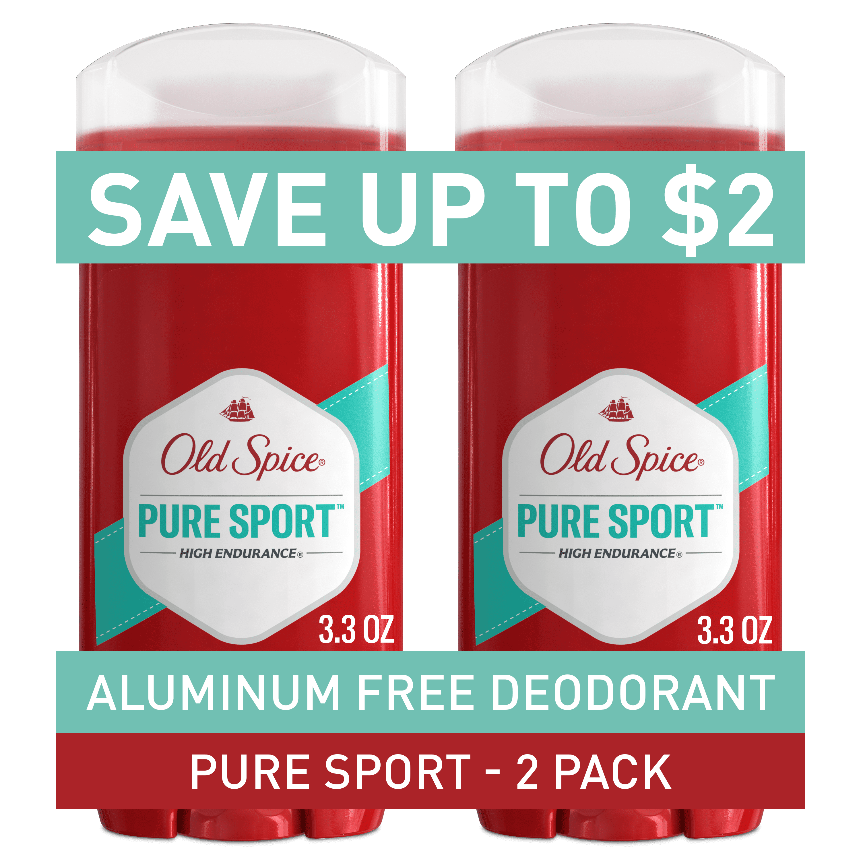 Aluminum Free Deodorant, High Endurance Pure Sport, 3.4 Oz (2 Pack)