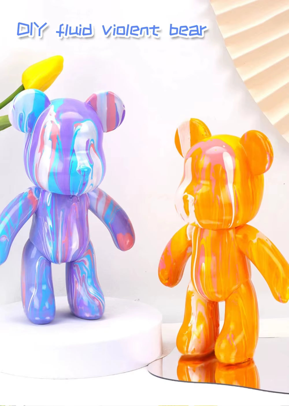 DIY Fluid Bear Sculpture Handmade Bearbrick Doll Ornaments Violent Bear Graffiti Painting Parent Child Toy Gift Home Decoration