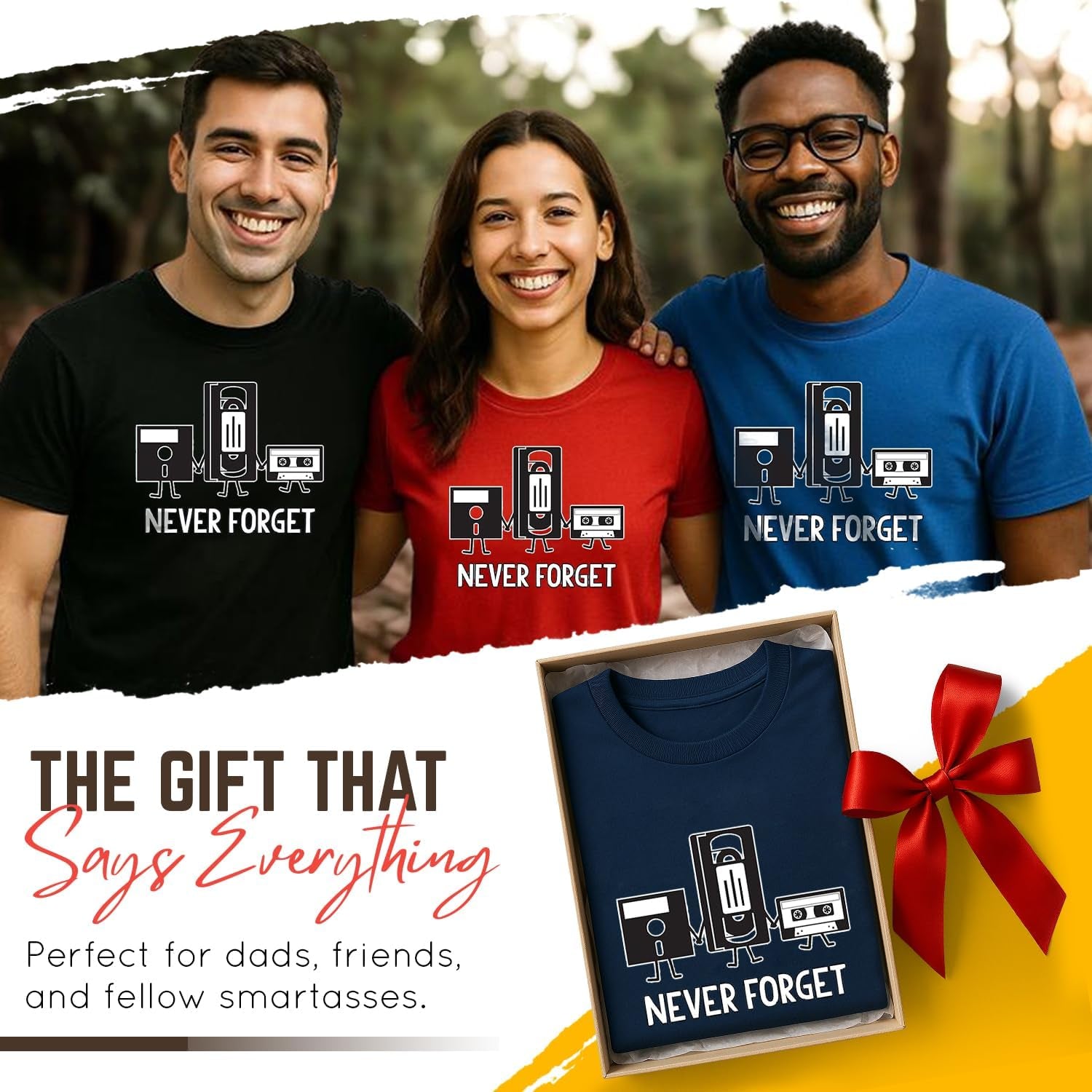 Never Forget T-Shirt | Floppy Disk Retro Geek Shirt | Funny 90S Throwback Novelty T Shirts for Tech Nostalgia Geek Gifts