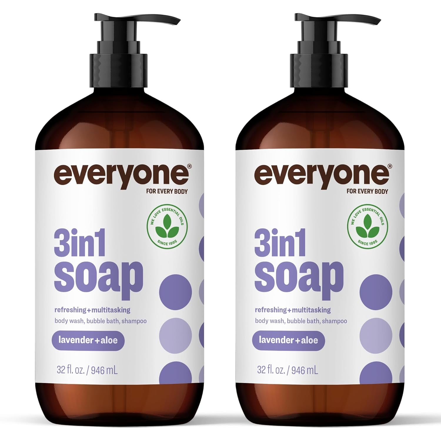 3-In-1 Soap, Body Wash, Bubble Bath, Shampoo, 32 Ounce (Pack of 2), Lavender and Aloe, Made with Essential Oils for Men and Women
