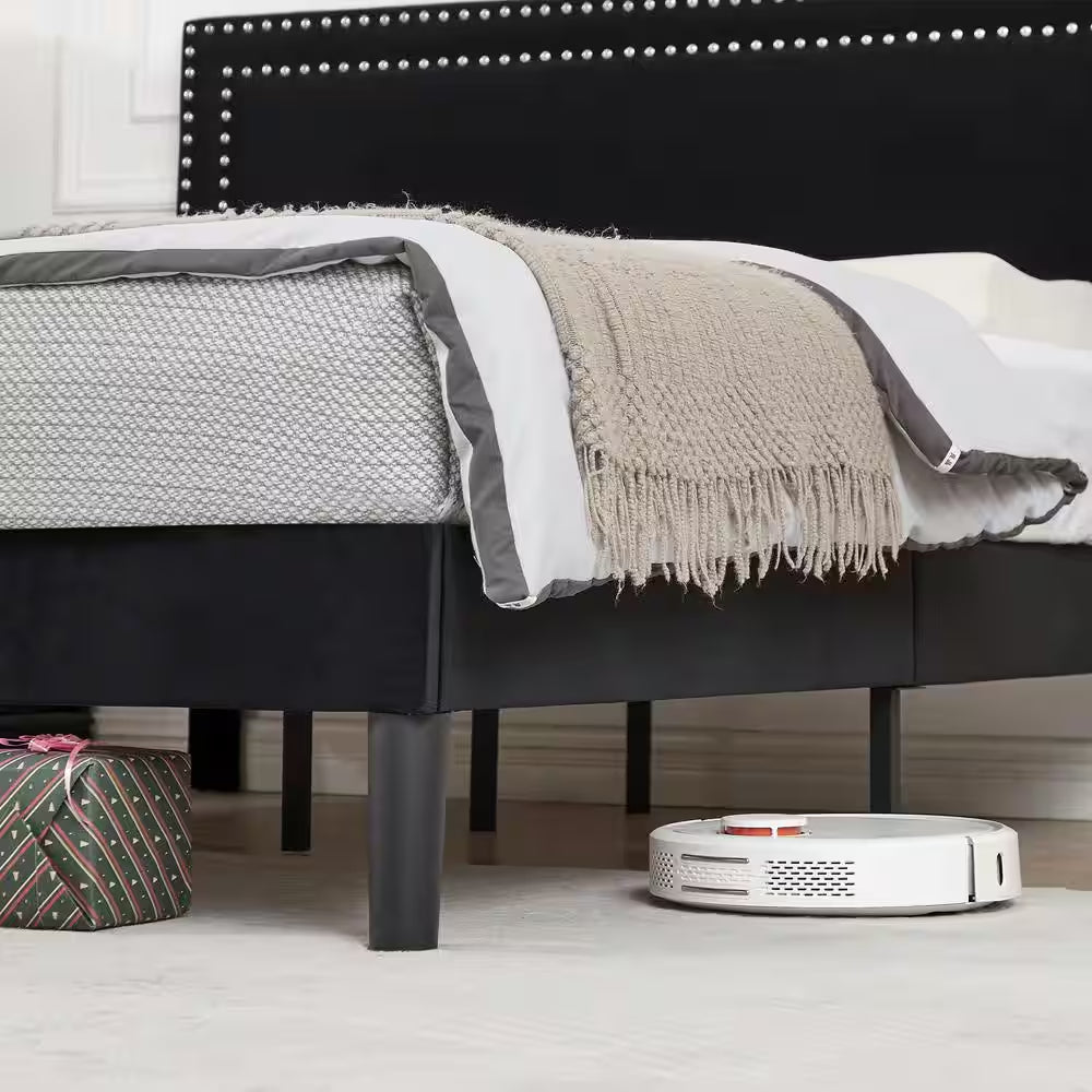 Upholstered Bed with Adjustable Headboard, No Box Spring Needed Platform Bed Frame, Bed Frame Black Full Bed