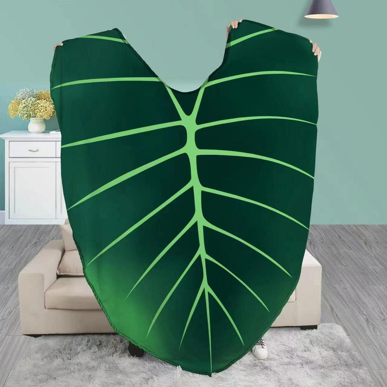 Leaf Blanket Plant Throw Blankets Soft Plush Flannel Giant Shaped Comfortable Kids or Adults for Couch Bed Sofa Decorative Great Gifts (Green Leaves) 87X63 Inch