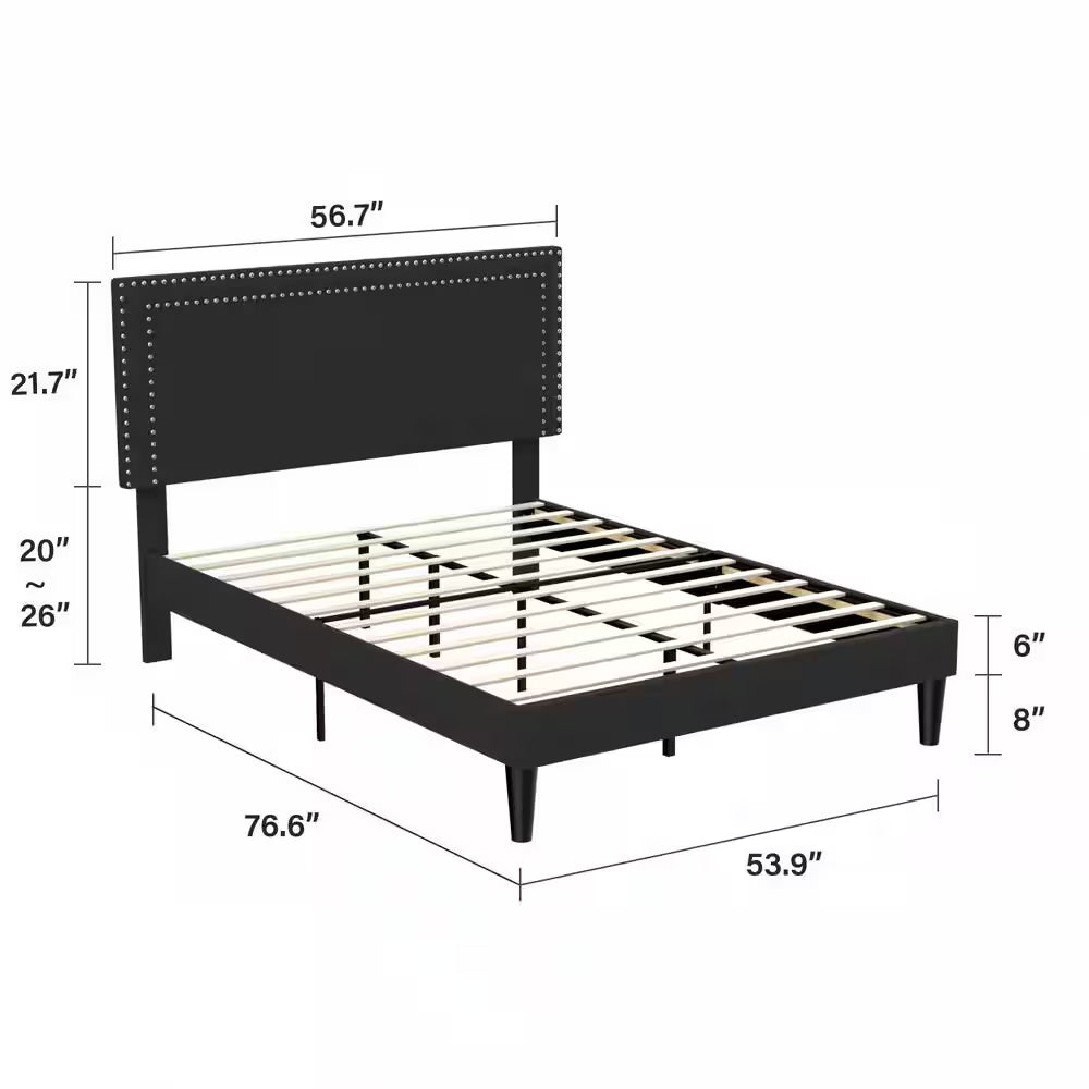 Upholstered Bed with Adjustable Headboard, No Box Spring Needed Platform Bed Frame, Bed Frame Black Full Bed