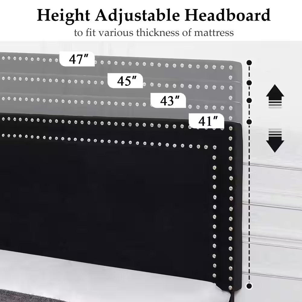 Upholstered Bed with Adjustable Headboard, No Box Spring Needed Platform Bed Frame, Bed Frame Black Full Bed