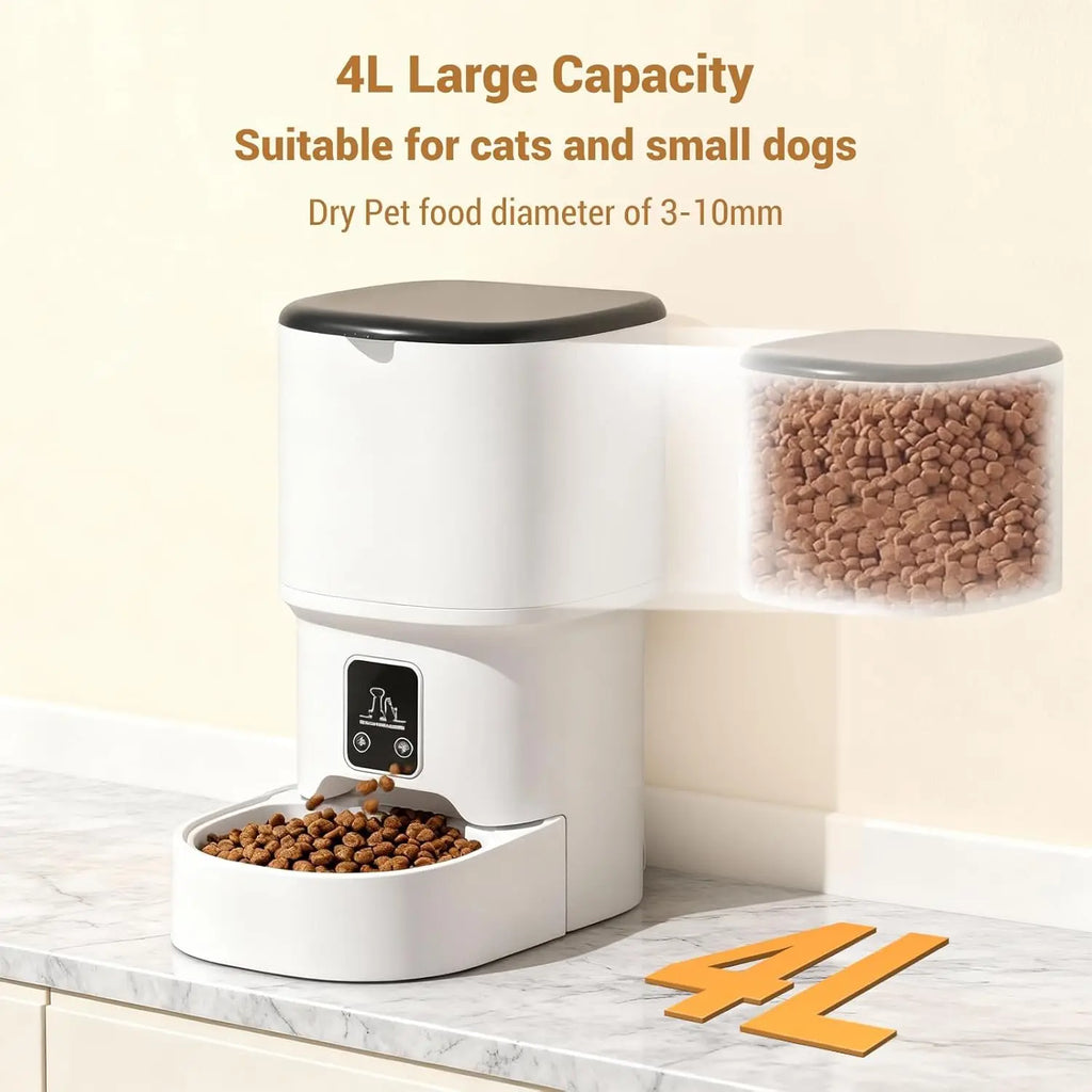 4L Programmable Automatic Pet Feeder for Small Dogs and Cats 6 Meals Daily Timer & Portion Control Dual Power with Bowl