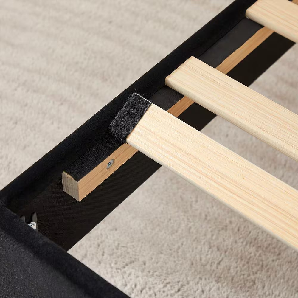 Upholstered Bed with Adjustable Headboard, No Box Spring Needed Platform Bed Frame, Bed Frame Black Full Bed