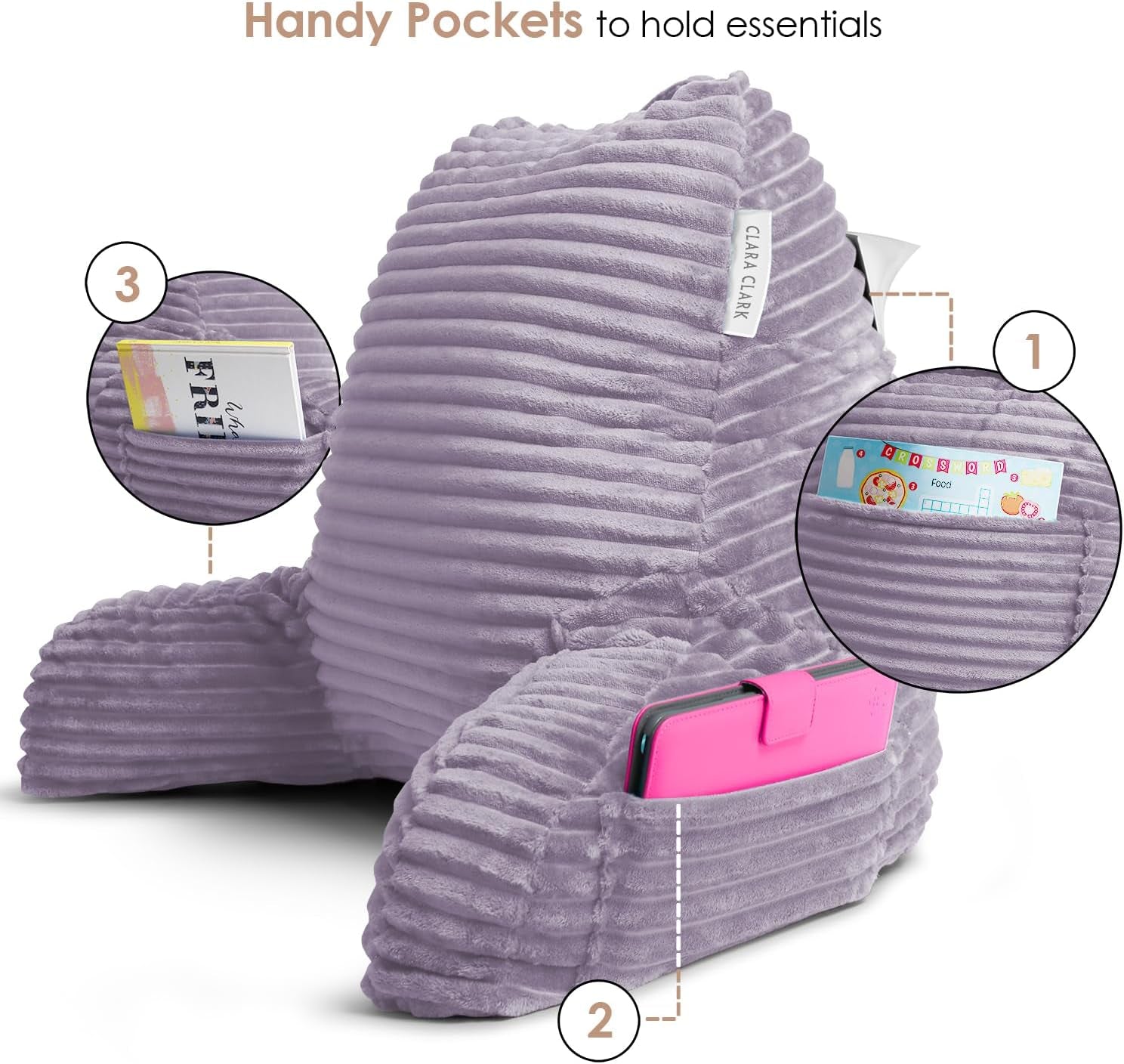 Reading Pillow for Bed Adult – Back Pillow for Sitting in Bed, Standard Bed Pillows for Sitting up in Bed, Foam Bed Chair Pillow, Dusty Purple Bed Rest Pillow