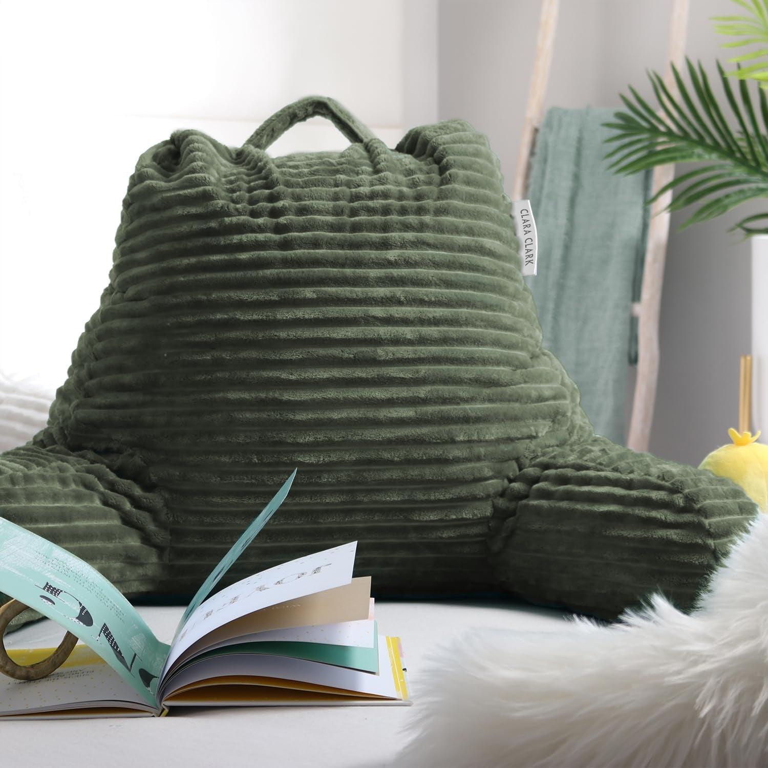 Reading Pillow for Bed Adult – Back Pillow for Sitting in Bed, Standard Bed Pillows for Sitting up in Bed, Foam Bed Chair Pillow, Olive Green Bed Rest Pillow